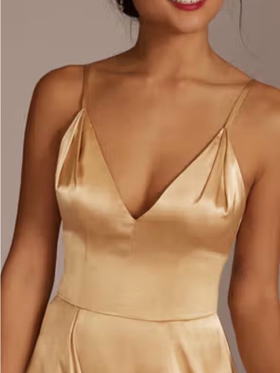 Galina Signature Dresses & Skirts - Galina Signature Champagne Satin V-Neck Maxi Bridesmaid Prom Dress Size 4